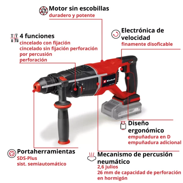 Martillo Perforador a Batería Einhell TP-HD 18/26 D Li BL - Imagen 2